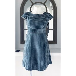 UTILITY Canvas Twill Belted Dress, Denim Blue White Polka Dot Size XS EXCELLENT!